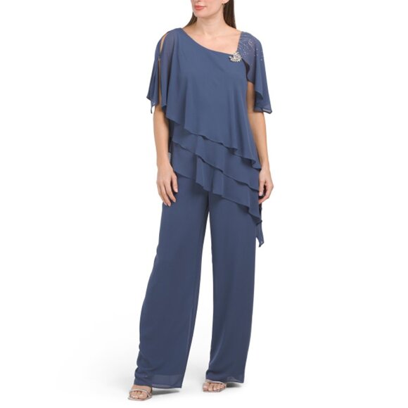 ALEX EVENING Wedgewood 2pc Asymmetrical Tiered Pantsuit